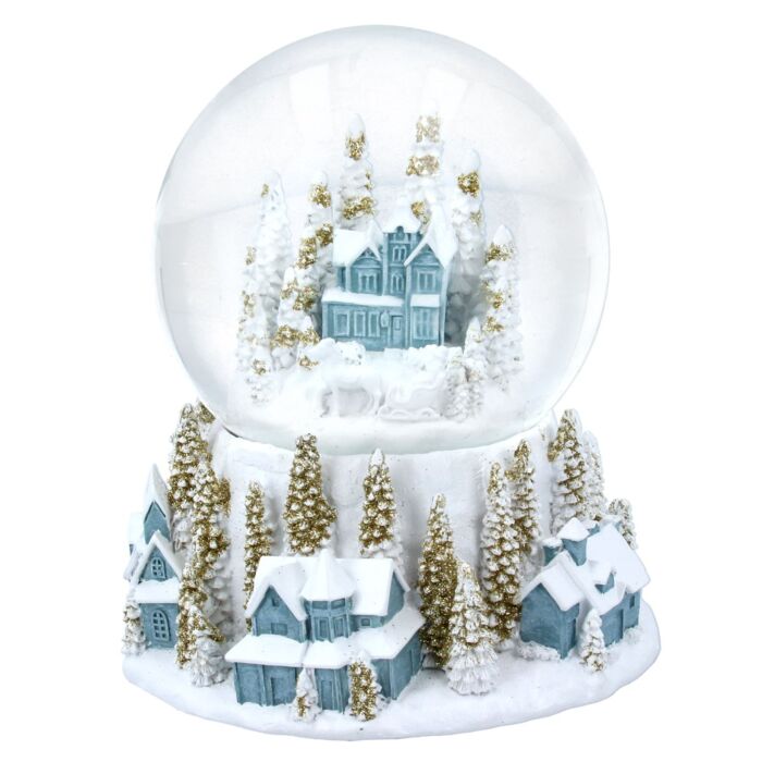 Gisela Graham Blue/White/Gold Village Snow Globe